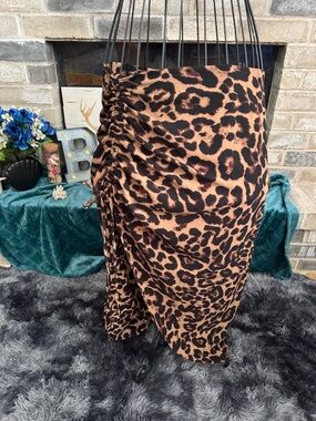SHEIN Brown & Black Leopard Side Split Skirt